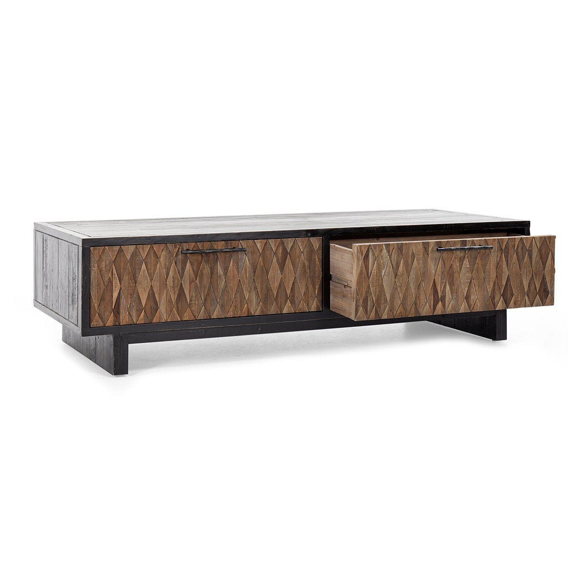 Anton Solid Wood Rectangle 4Dwr Coffee Table - Black-Natural