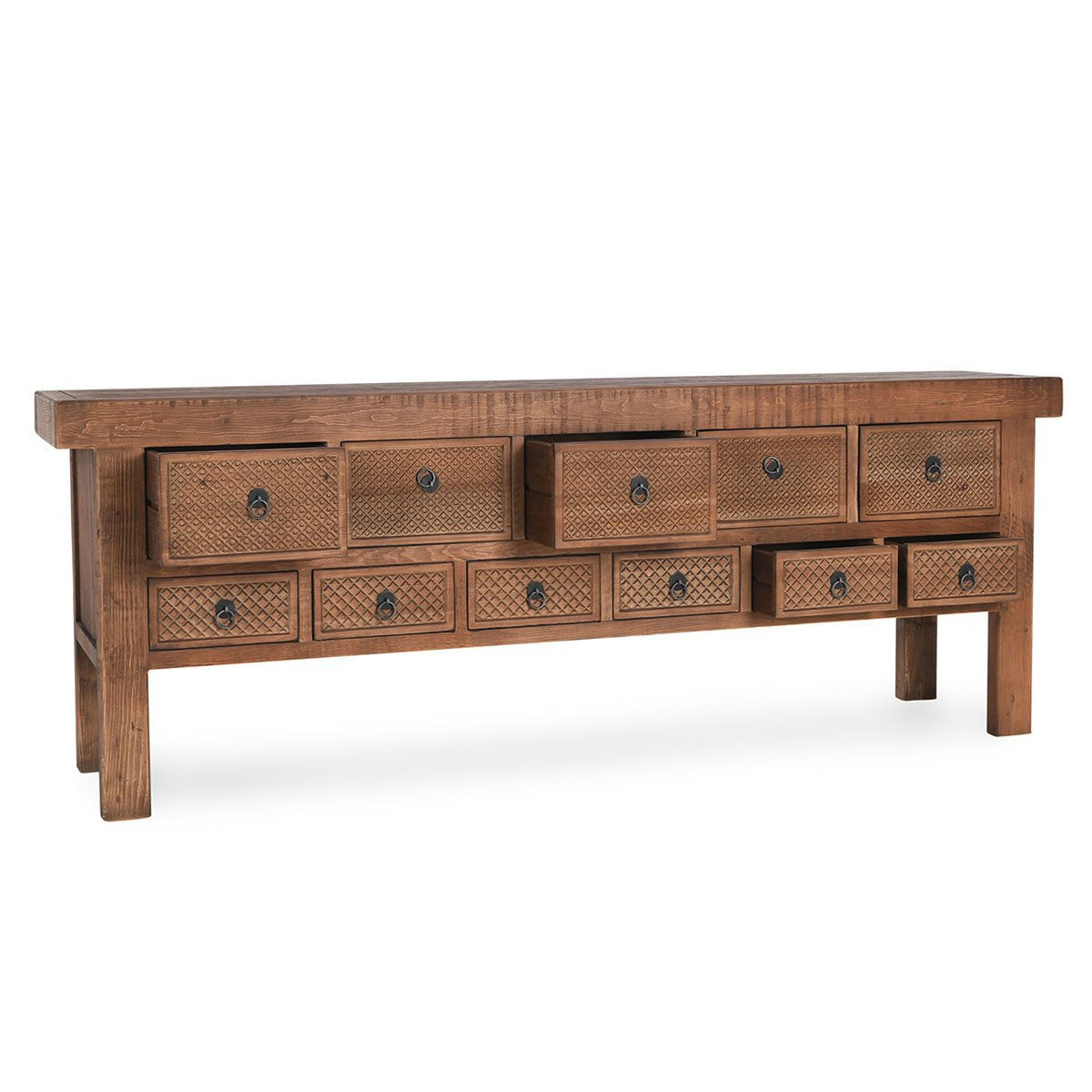 Lahey Solid Wood 11Dwr Rectangle Console Table - Mission Brown