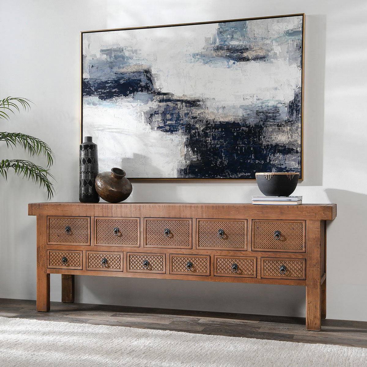 Lahey 11 Drawer Console Table - Mission Brown