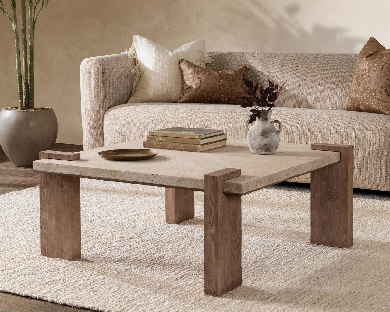 Ruare Travertine Square Coffee Table