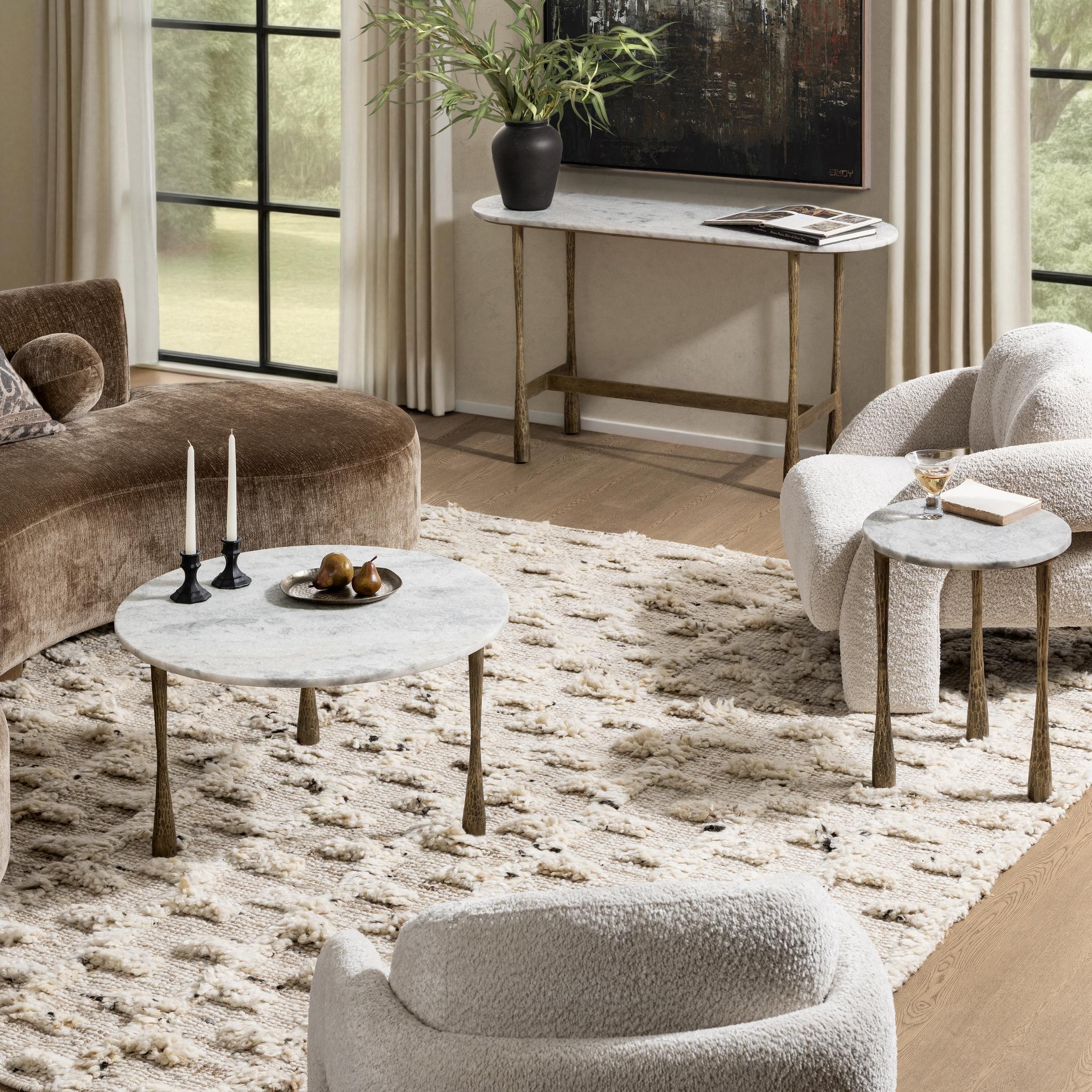 Venicia 32" Round Coffee Table - White Sage