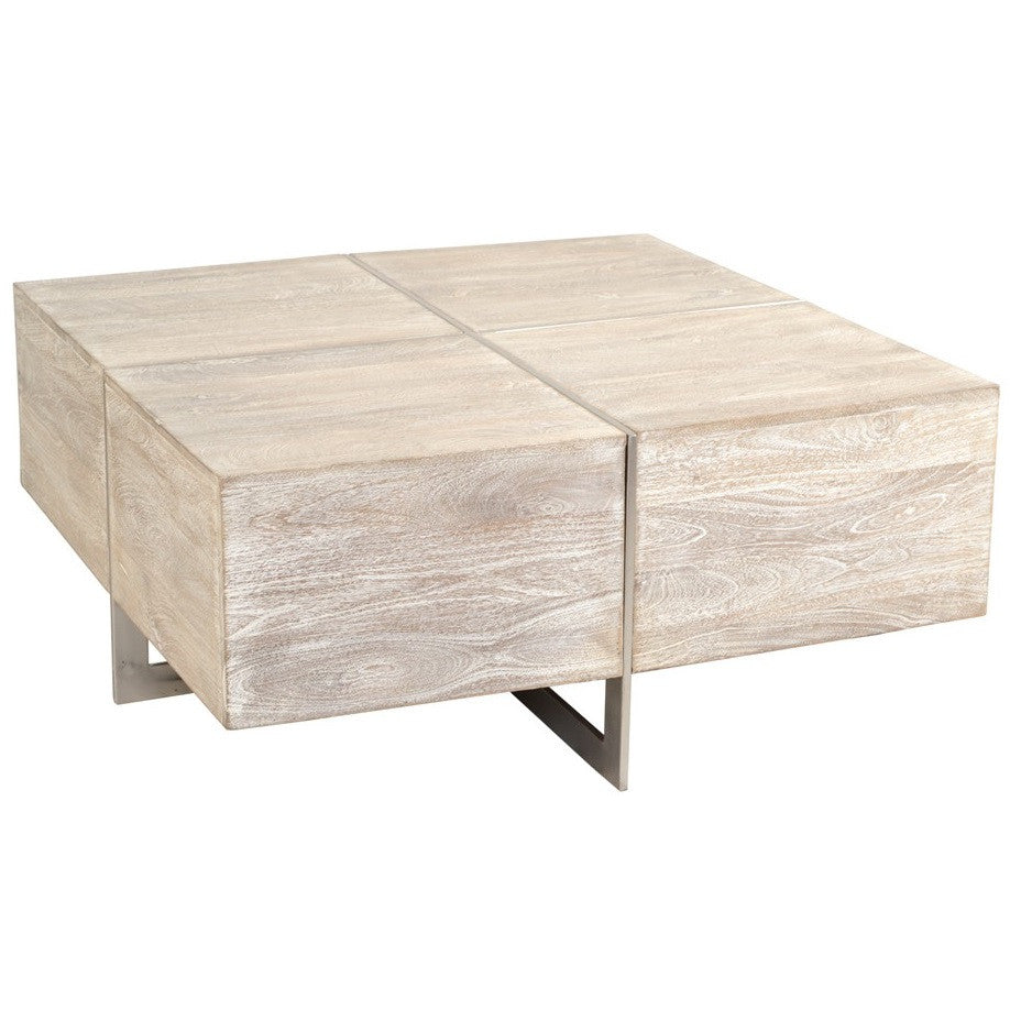 Uptown Whitewashed Solid Wood Square Coffee Table