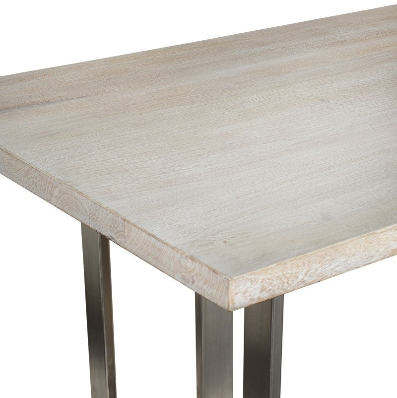 Uptown Whitewashed Solid Wood Dining Room Table, Iron Nickel legs