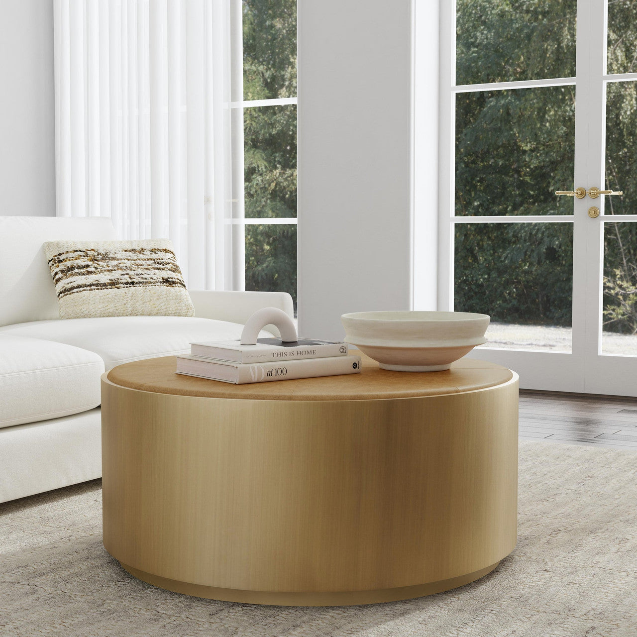 Evan Leather Round Coffee Table w/Casters