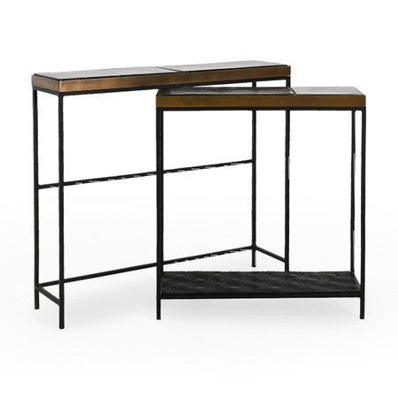 Harrison Glass/Aluminum Rectangle Console Tables Set of 2