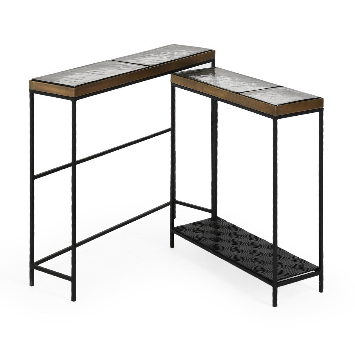 Harrison Glass/Aluminum Rectangle Console Tables Set of 2