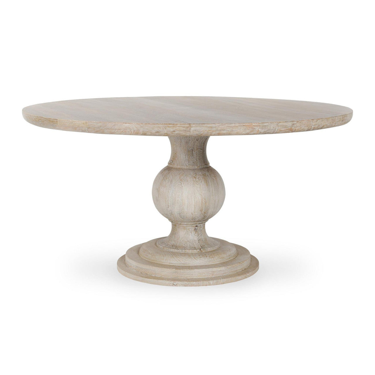 Luna Whitewash Solid Wood Round Pedestal Dining Table 60"
