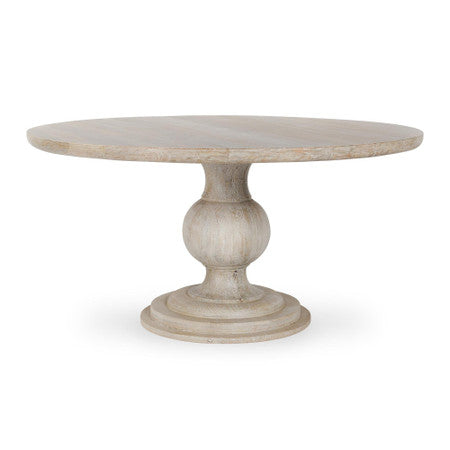 Luna Whitewash Solid Wood Round Pedestal Dining Table 60"