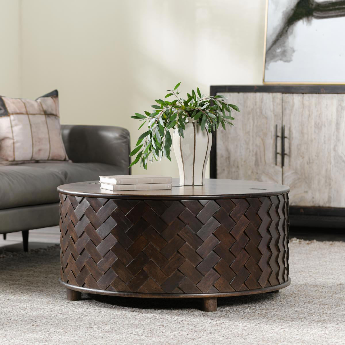 Shira Solid Wood Round Storage Coffee Table