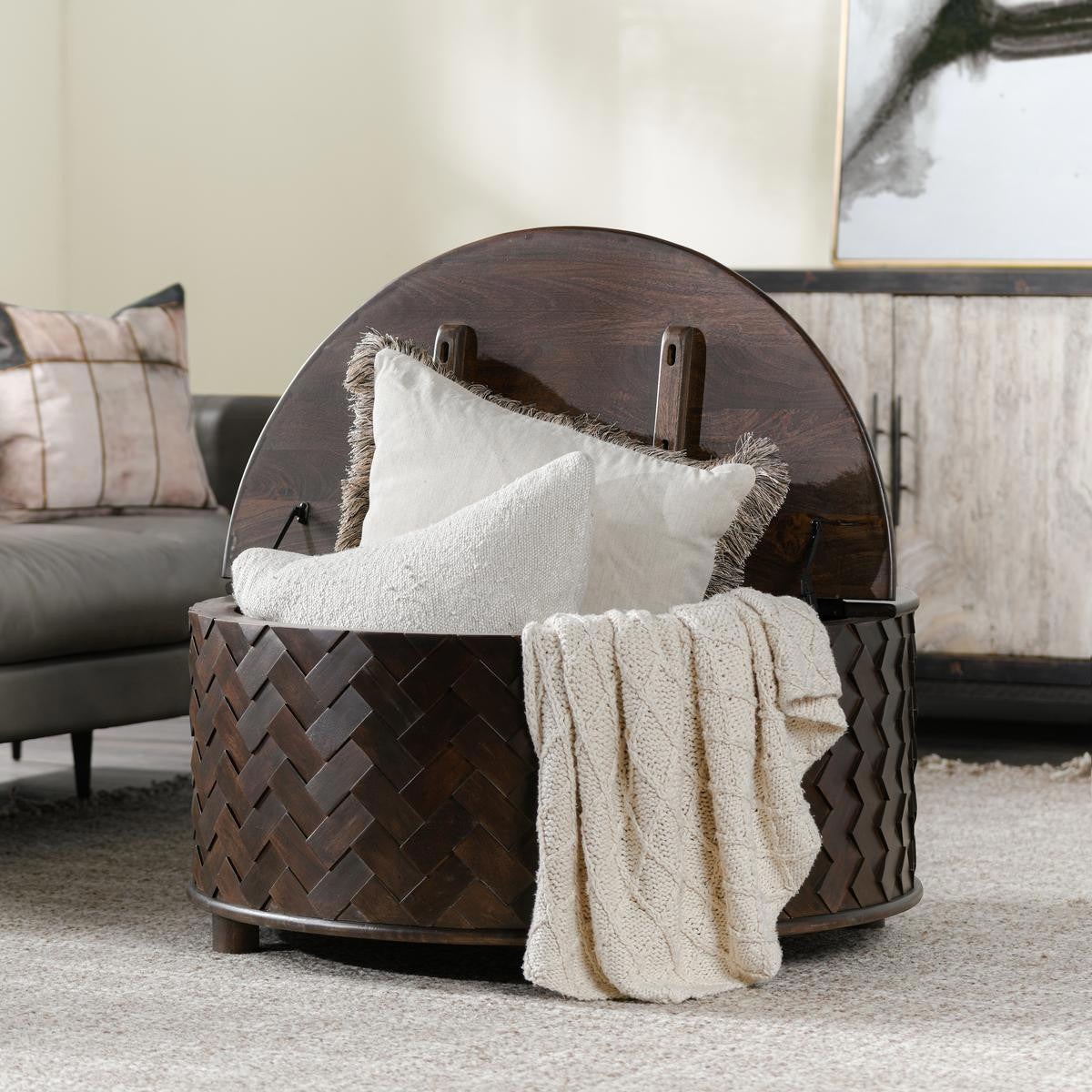 Shira Solid Wood Round Storage Coffee Table