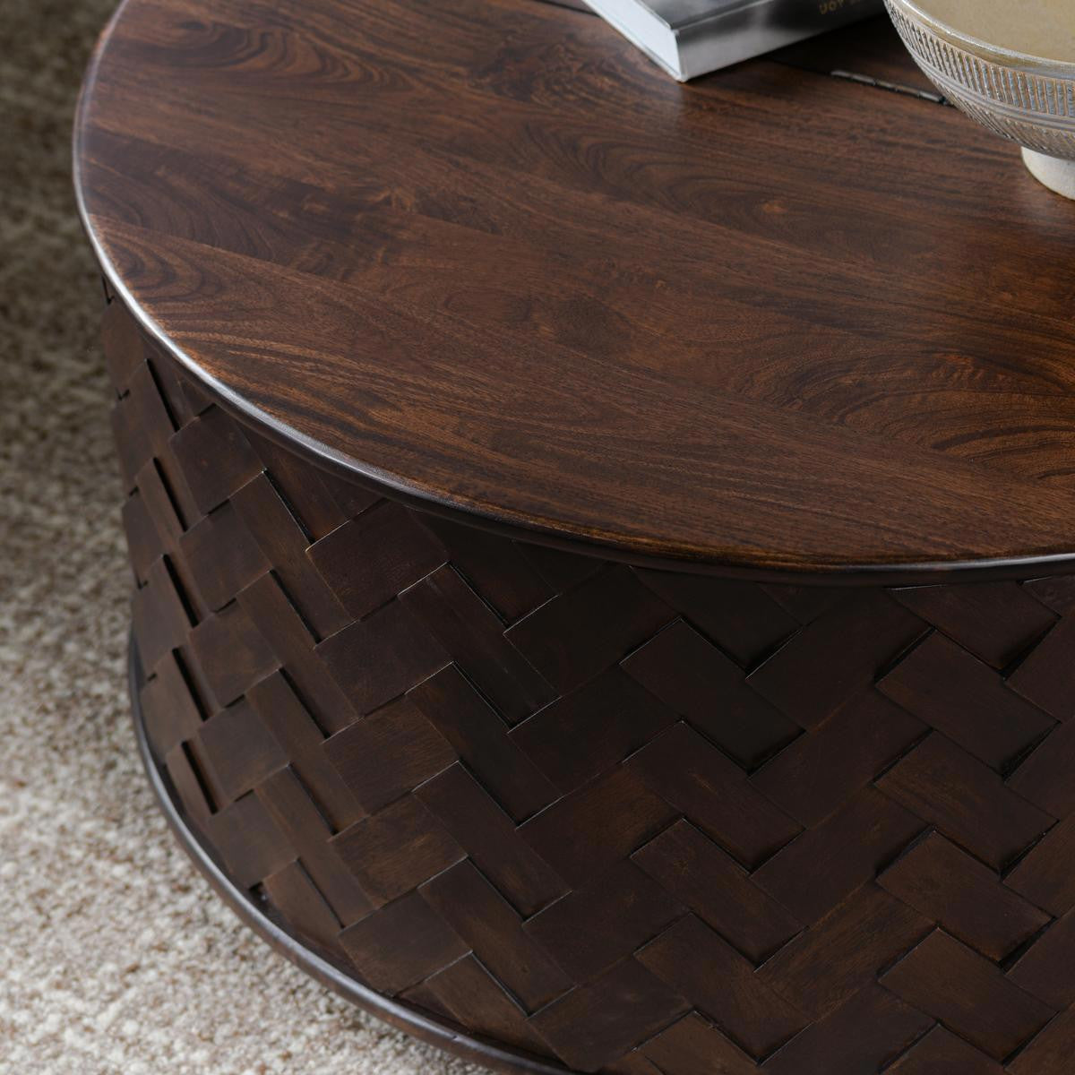 Shira Solid Wood Round Storage Coffee Table