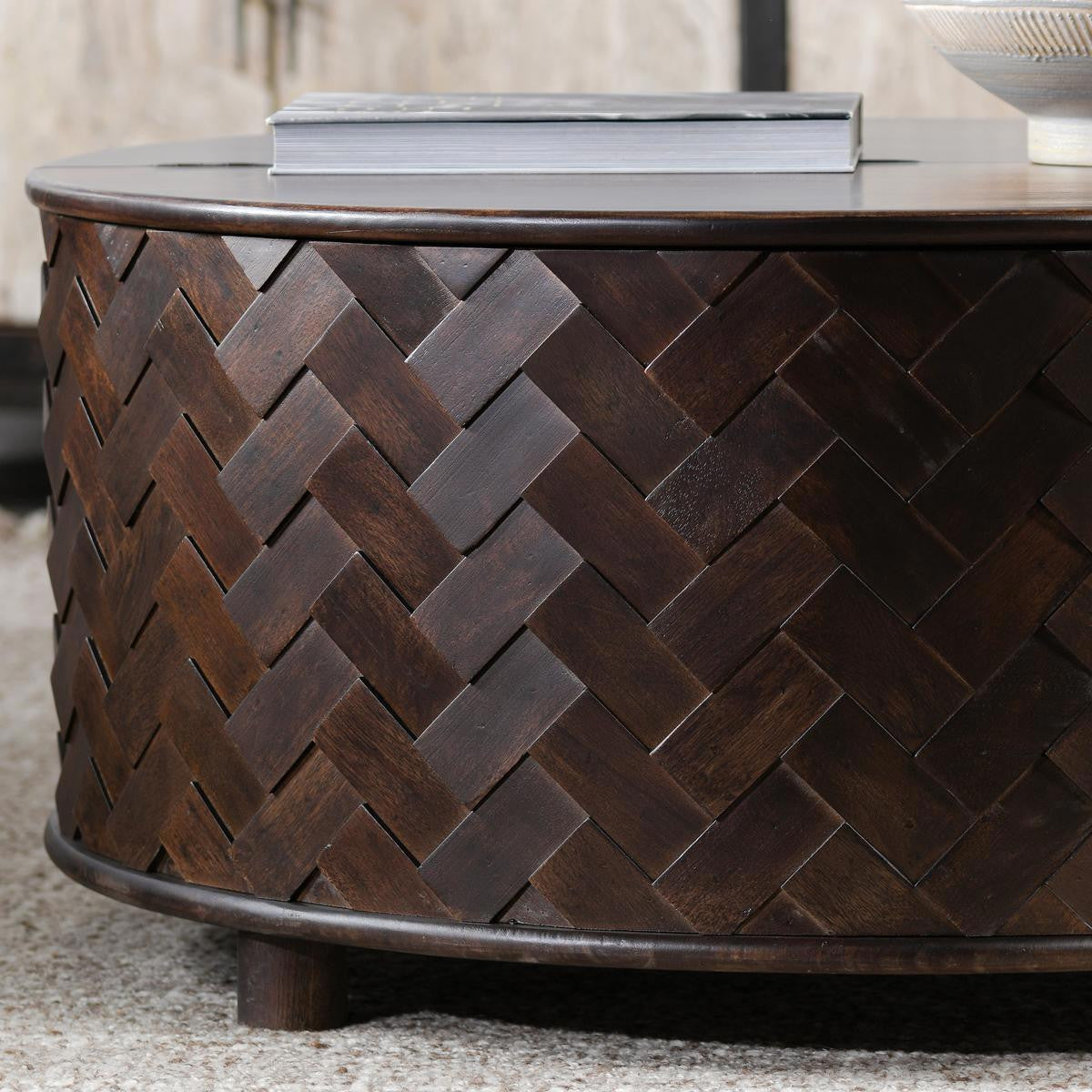 Shira Solid Wood Round Storage Coffee Table