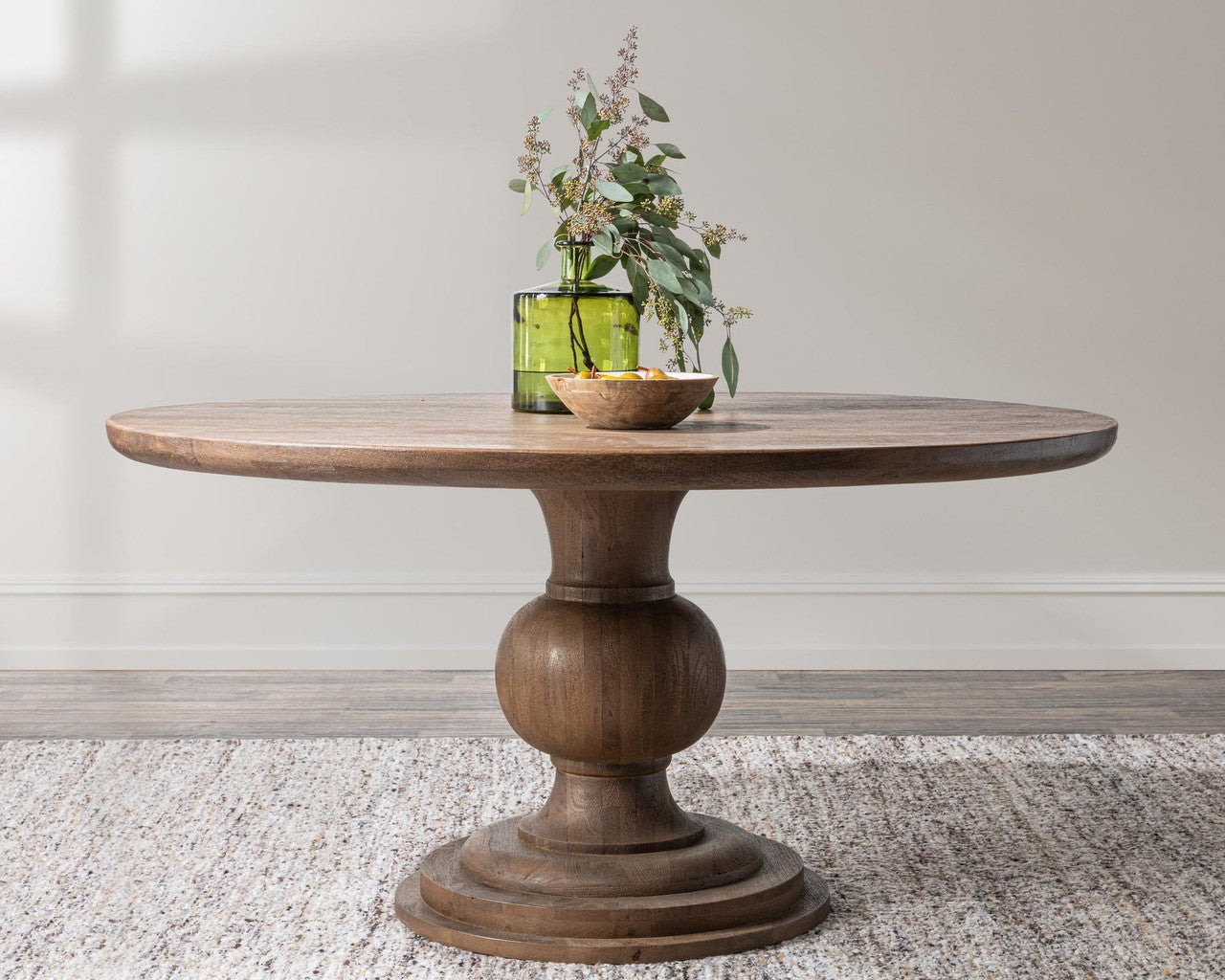 Luna Brown Solid Wood Round Pedestal Dining Table 60"