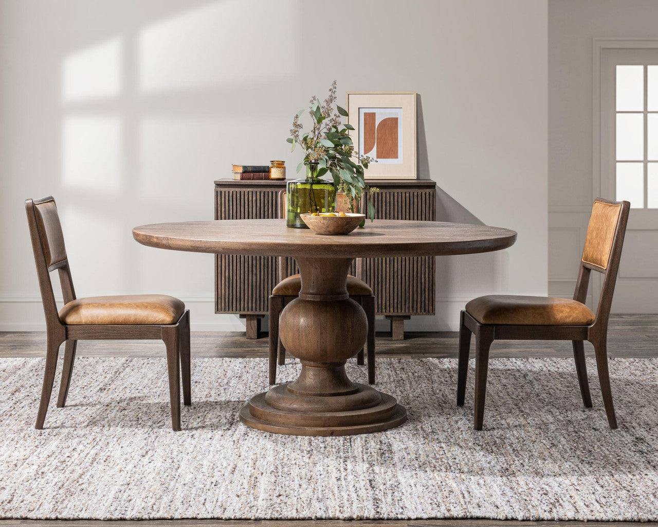 Luna Brown Solid Wood Round Pedestal Dining Table 60"