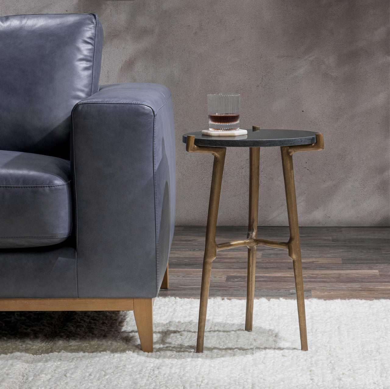 Halley Black Marble Round Accent Table