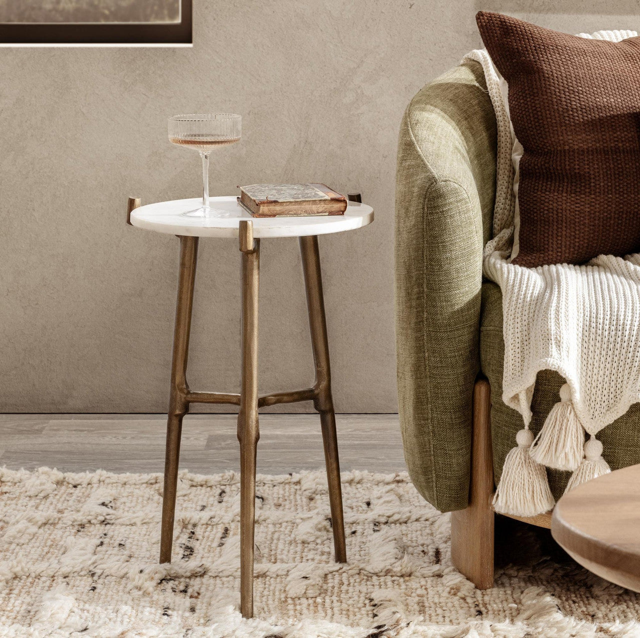 Halley White Marble Round Accent Table