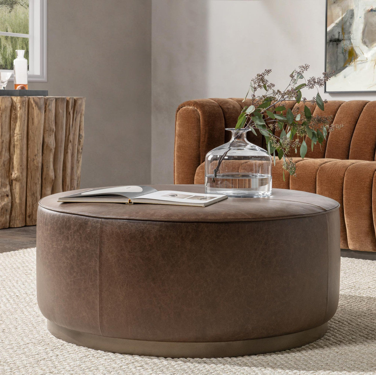 Clair Leather Round Coffee Table