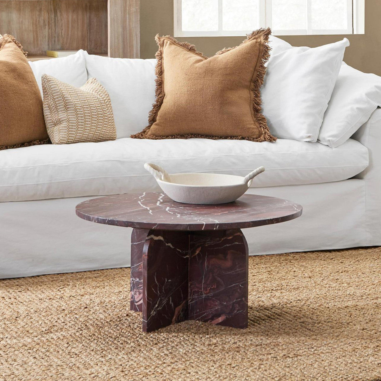 Reilly Marble Round Coffee Table - Merlot