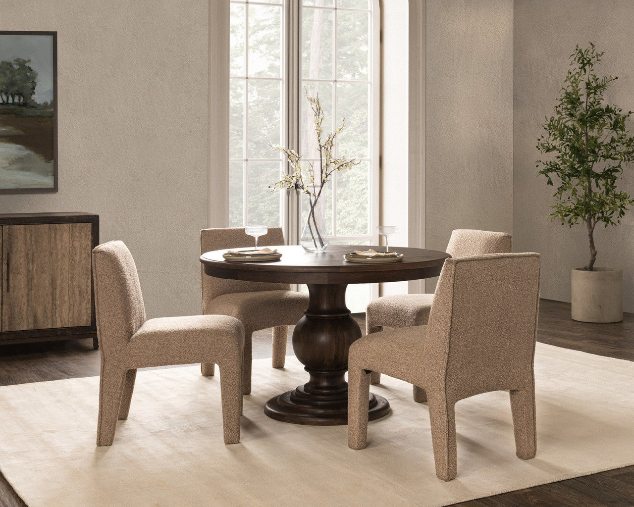 Amsterdam Solid Wood Round Pedestal Dining Table 48"