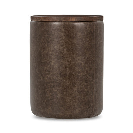 Andra Leather Round Accent Table