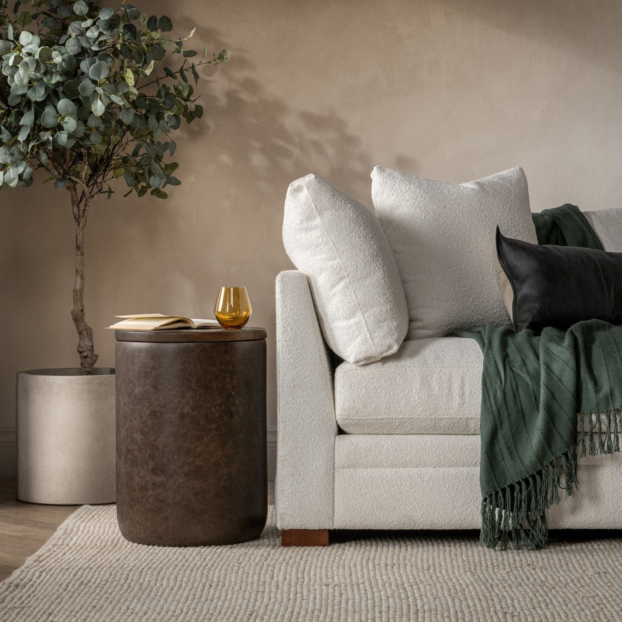 Andra Leather Round Accent Table