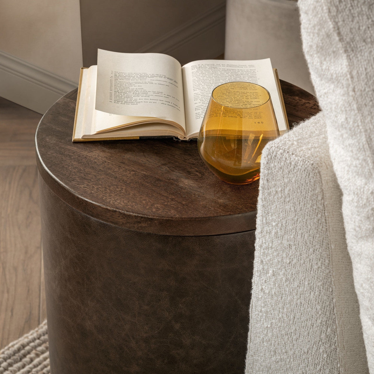 Andra Leather Round Accent Table