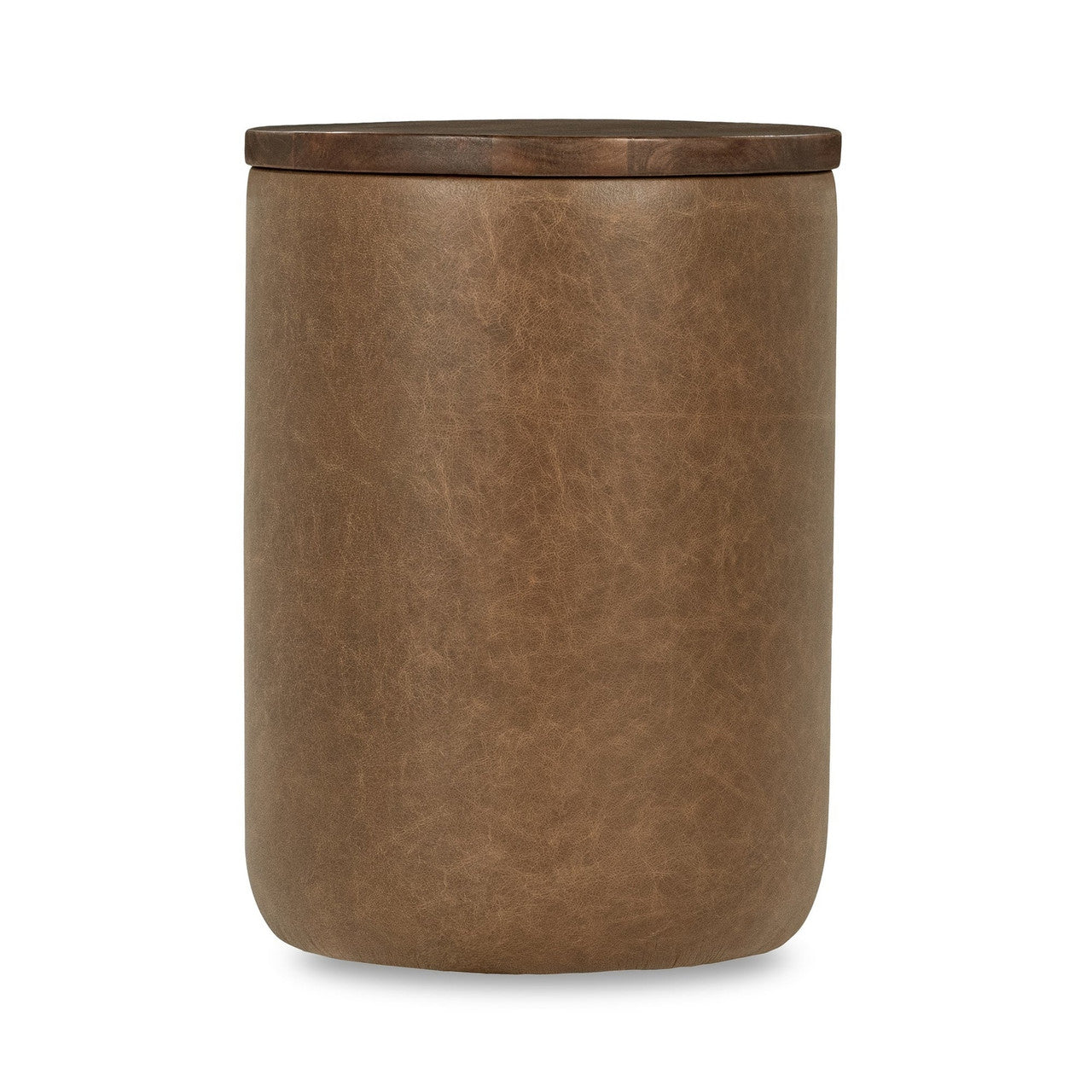 Andra Leather Round Accent Table - Chestnut