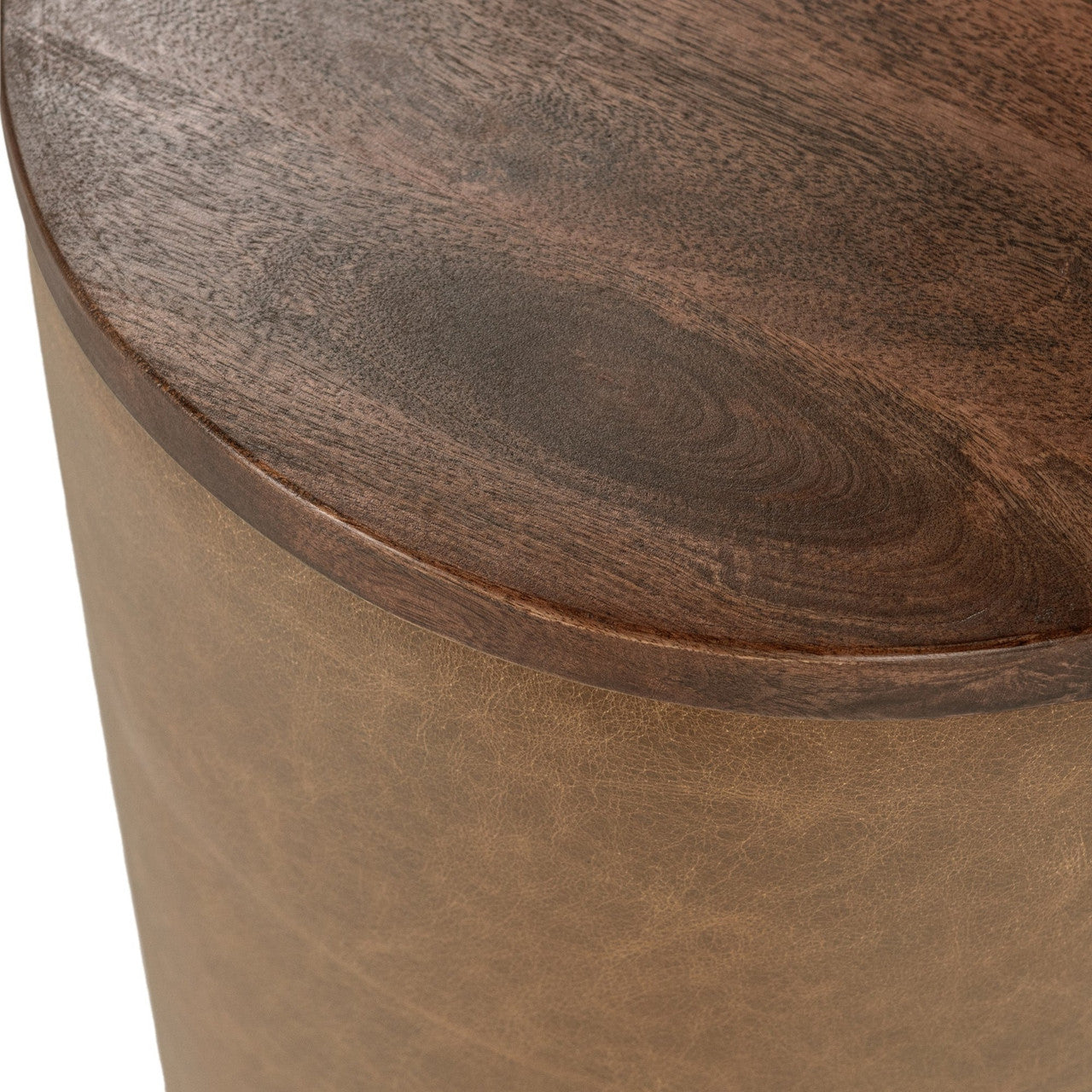 Andra Leather Round Accent Table - Chestnut
