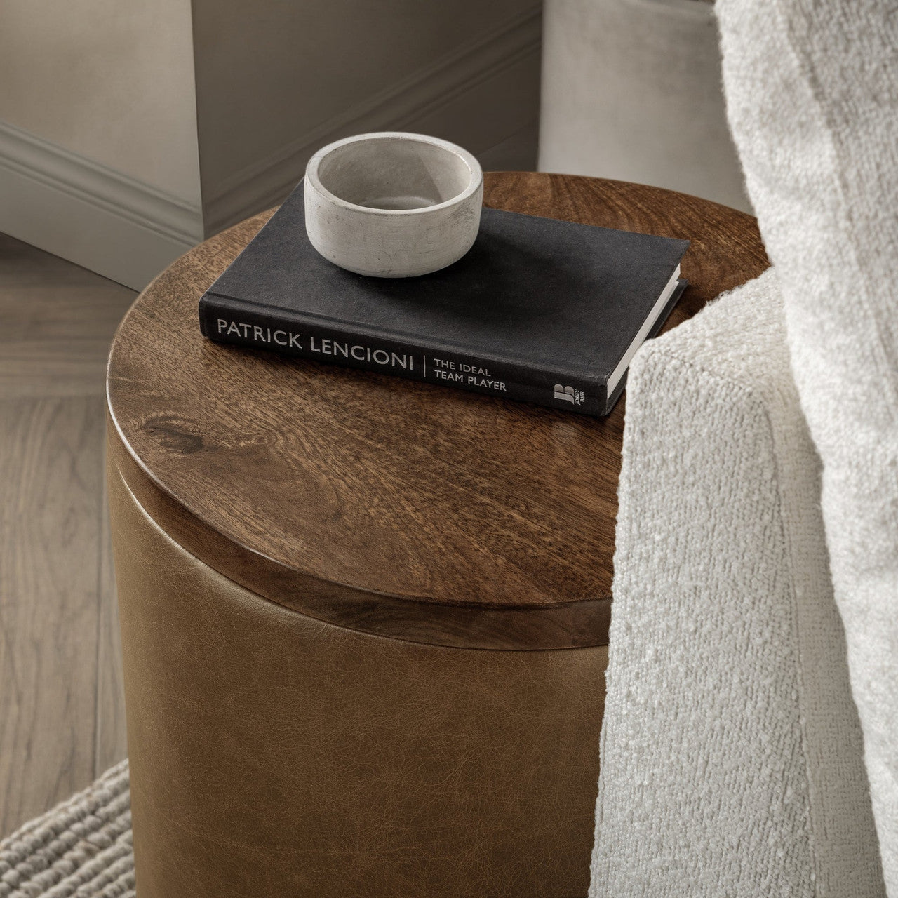 Andra Leather Round Accent Table - Chestnut