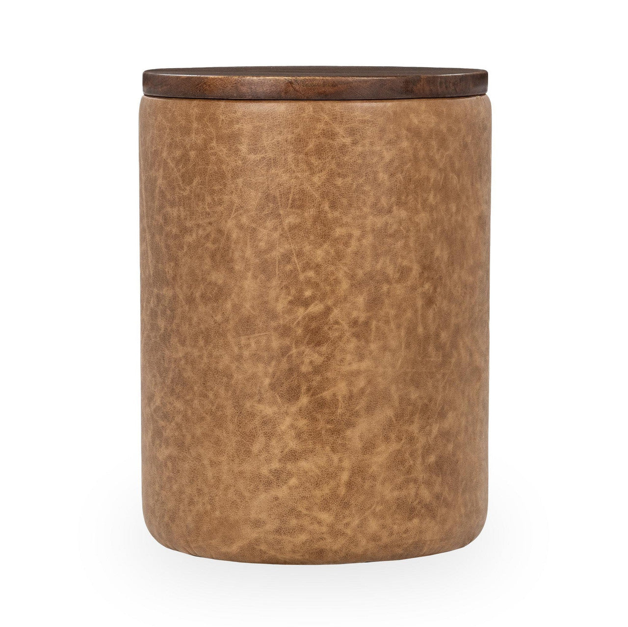 Andra Leather Round Accent Table - Tan