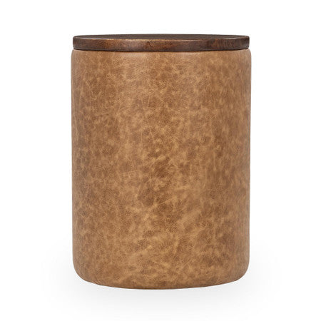 Andra Leather Round Accent Table - Tan
