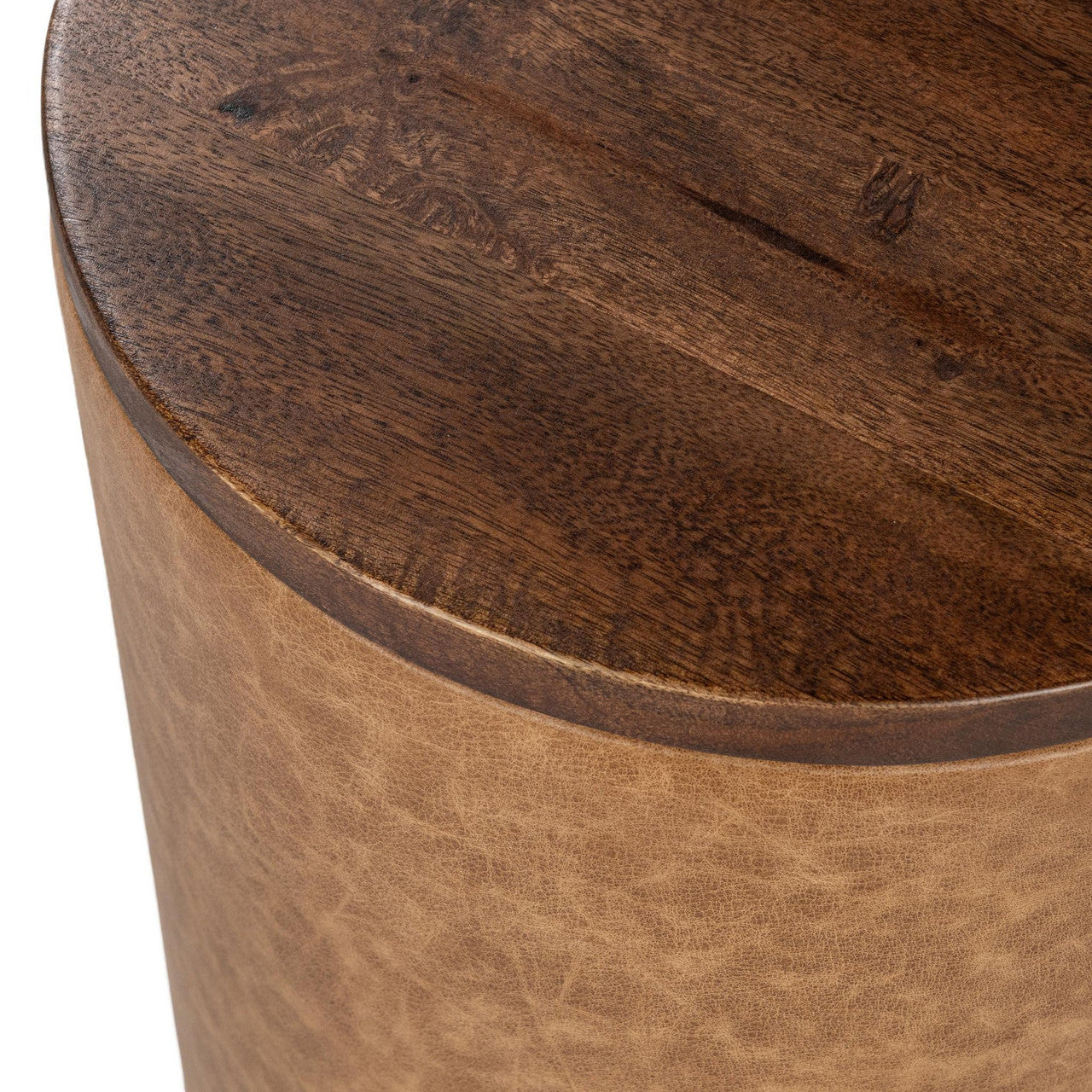 Andra Leather Round Accent Table - Tan