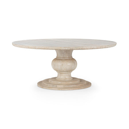 Luna Whitewash Solid Wood Round Pedestal Dining Table 72"