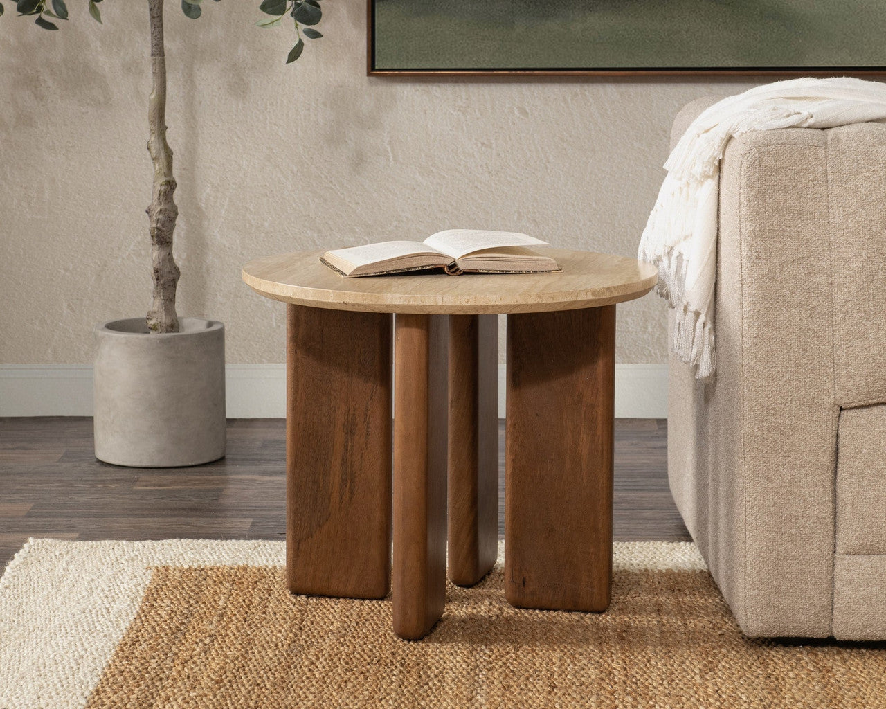 Idella Travertine Round End Table