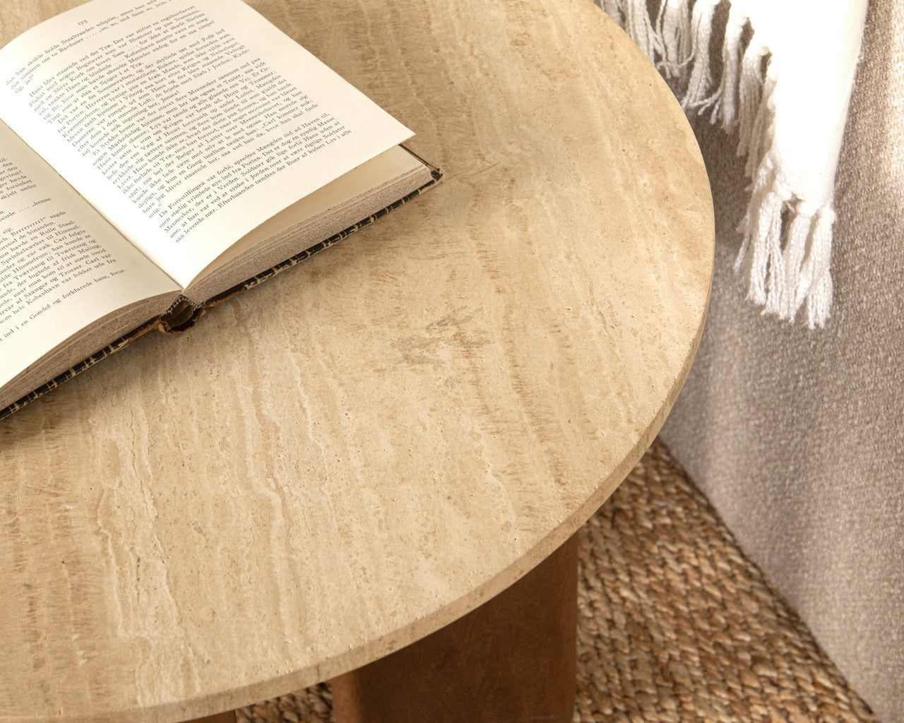 Idella Travertine Round End Table