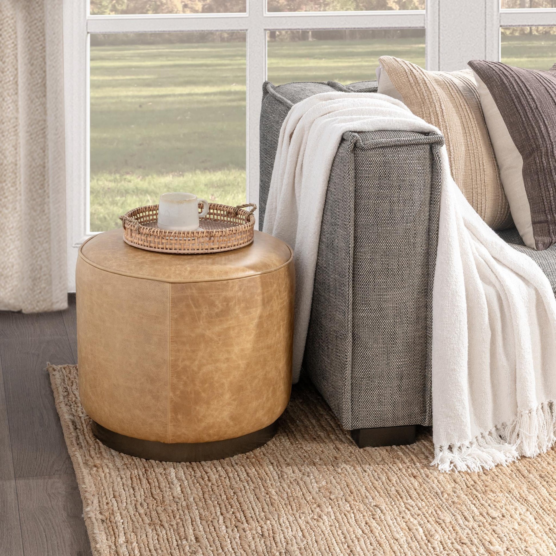 Clair Round Ottoman - Sedona Brown