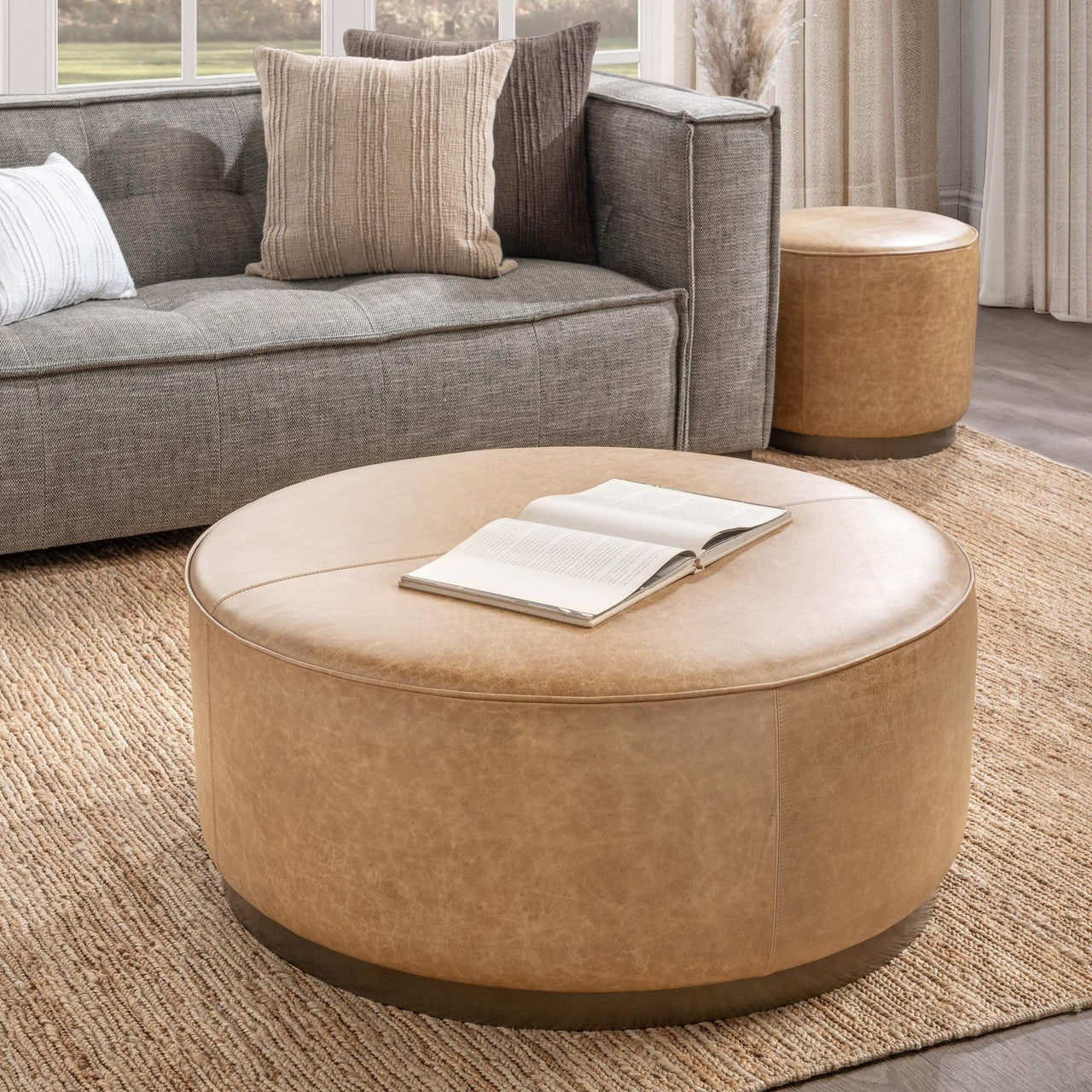 Clair Chestnut Round Ottoman 40"