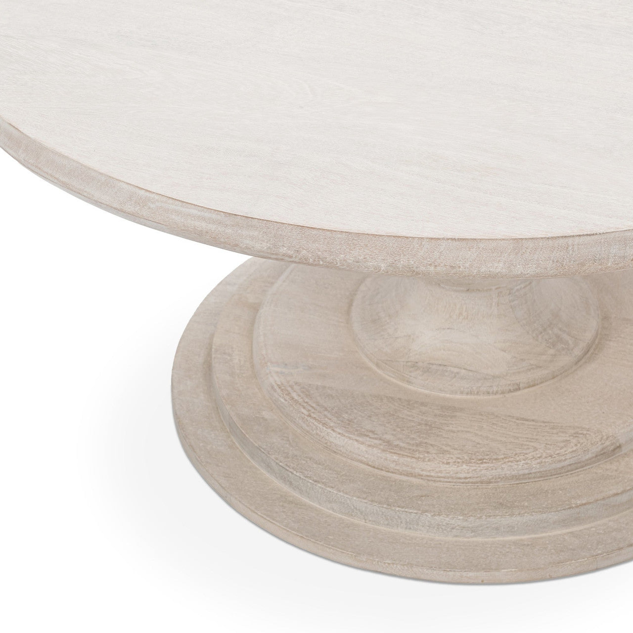 Luna Whitewash Solid Wood Round Pedestal Coffee Table 40"