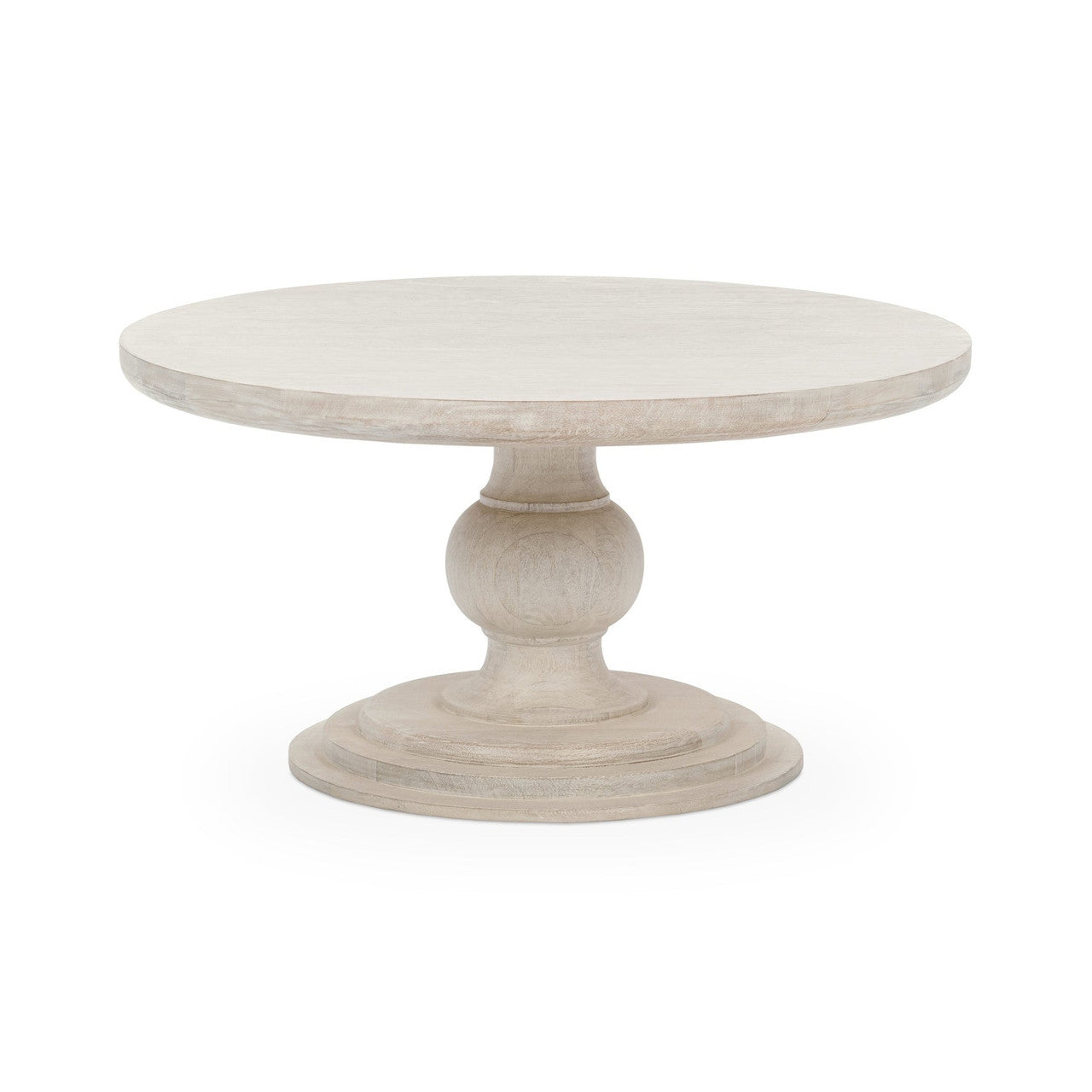 Luna Whitewash Solid Wood Round Pedestal Coffee Table 40"