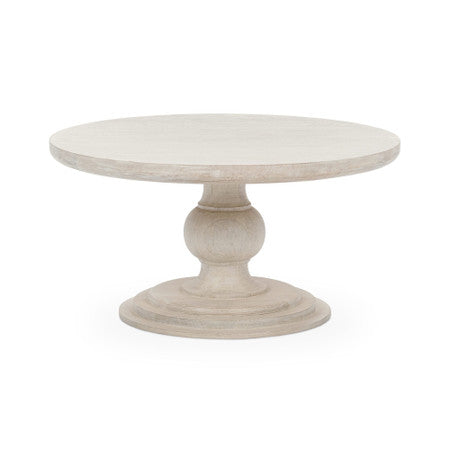 Luna Whitewash Solid Wood Round Pedestal Coffee Table 40"