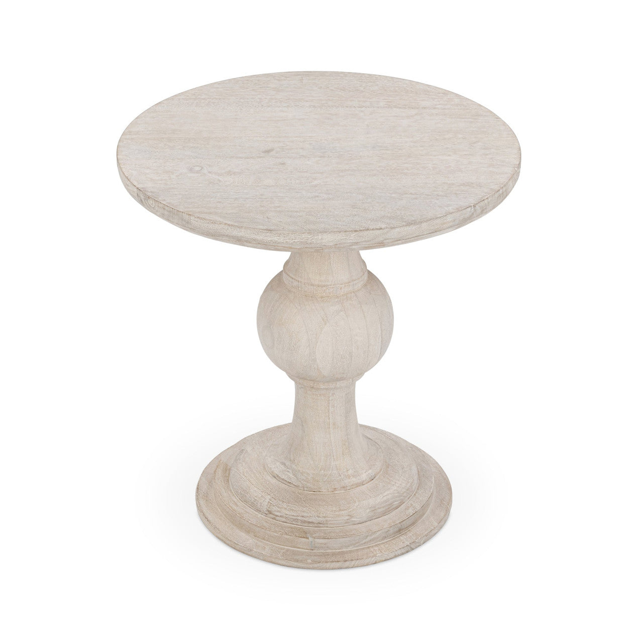 Luna Whitewash Solid Wood Round Pedestal End Table 24"