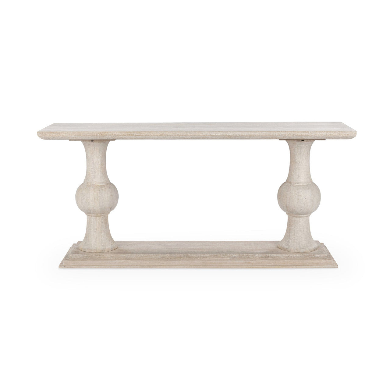 Luna Whitewash Solid Wood Pedestal Console Table 68"