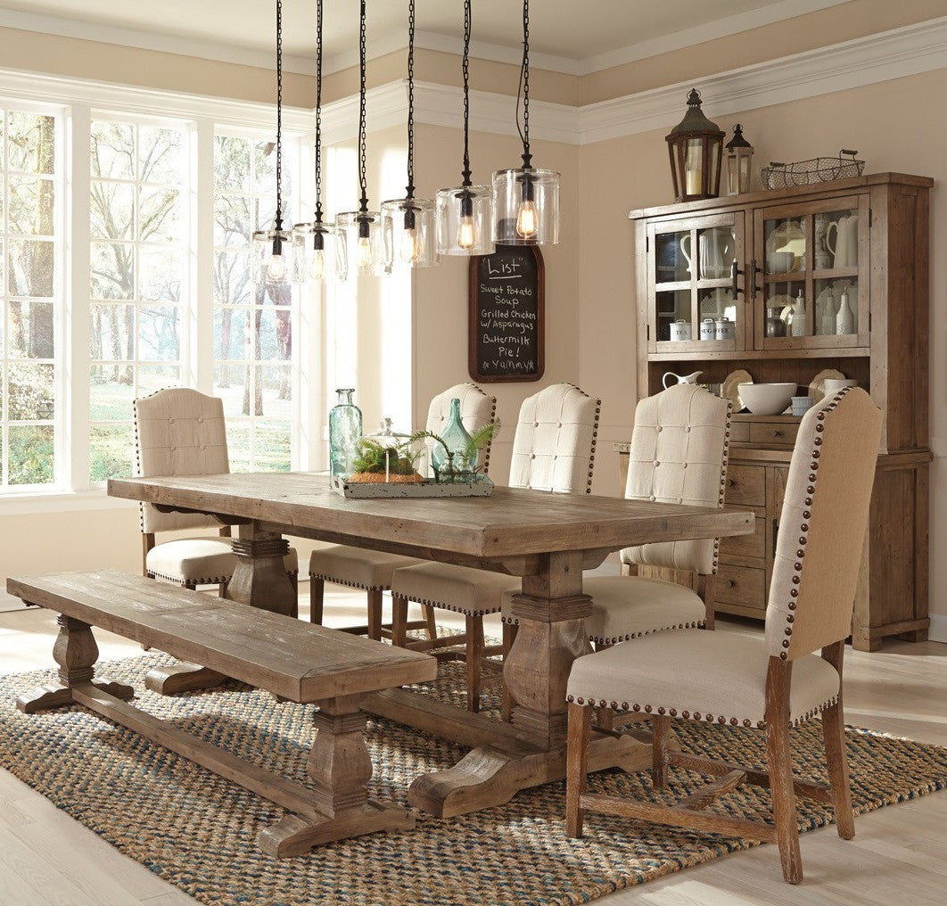 Farmhouse Reclaimed Wood Trestle Dining Room Bench 83"