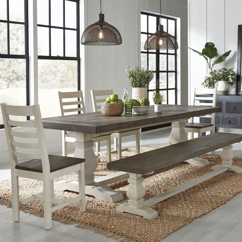 Coastal Farmhouse Reclaimed Wood Trestle Dining Bench 83"