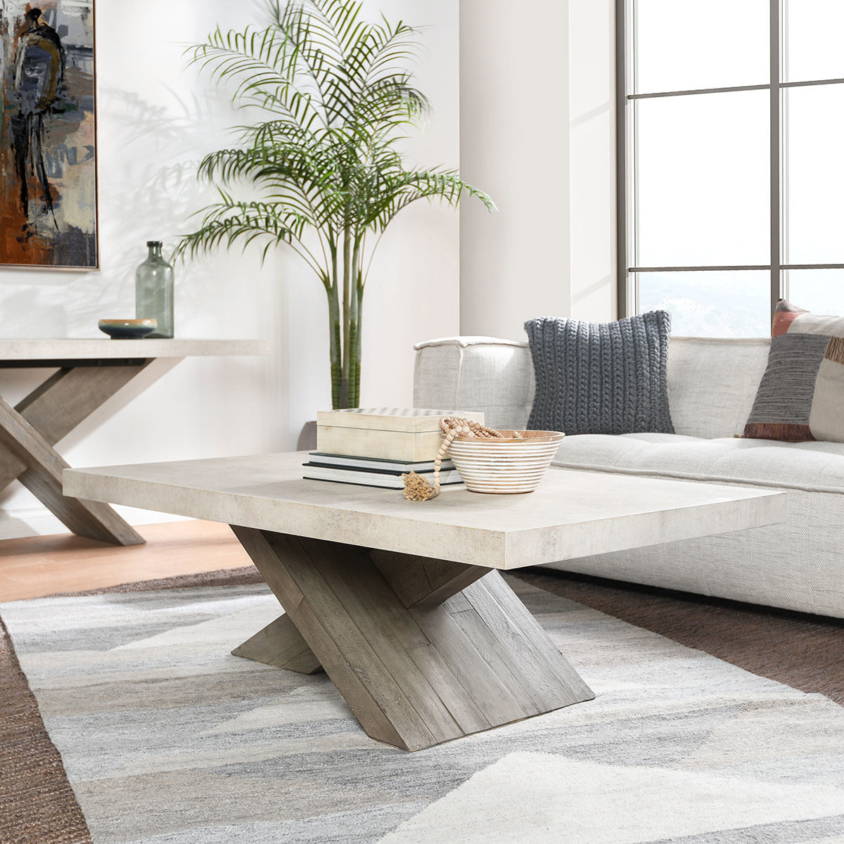Durant Solid Wood Rectangle Coffee Table - Distressed Gray-Weathered Chalk