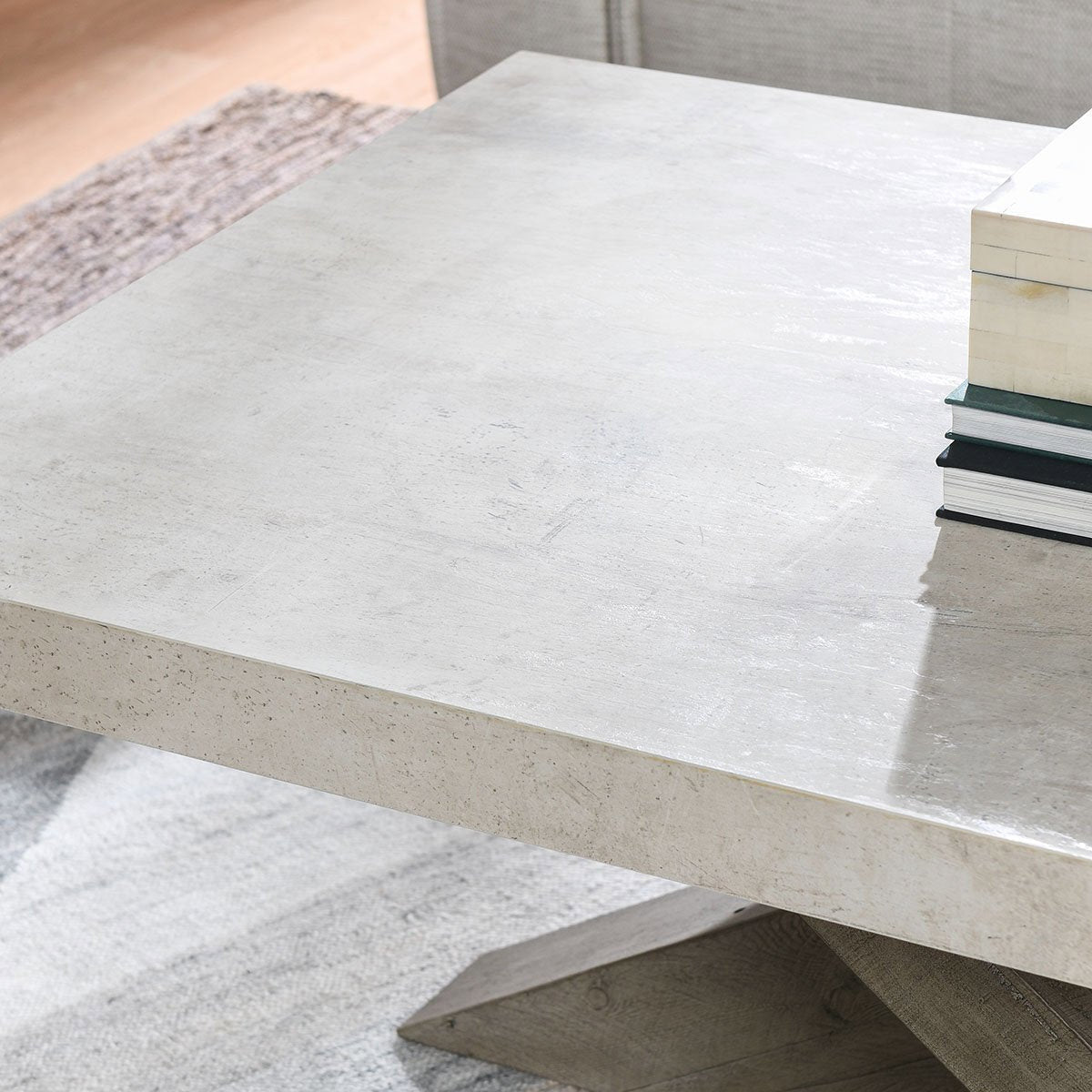 Durant Solid Wood Rectangle Coffee Table - Distressed Gray-Weathered Chalk