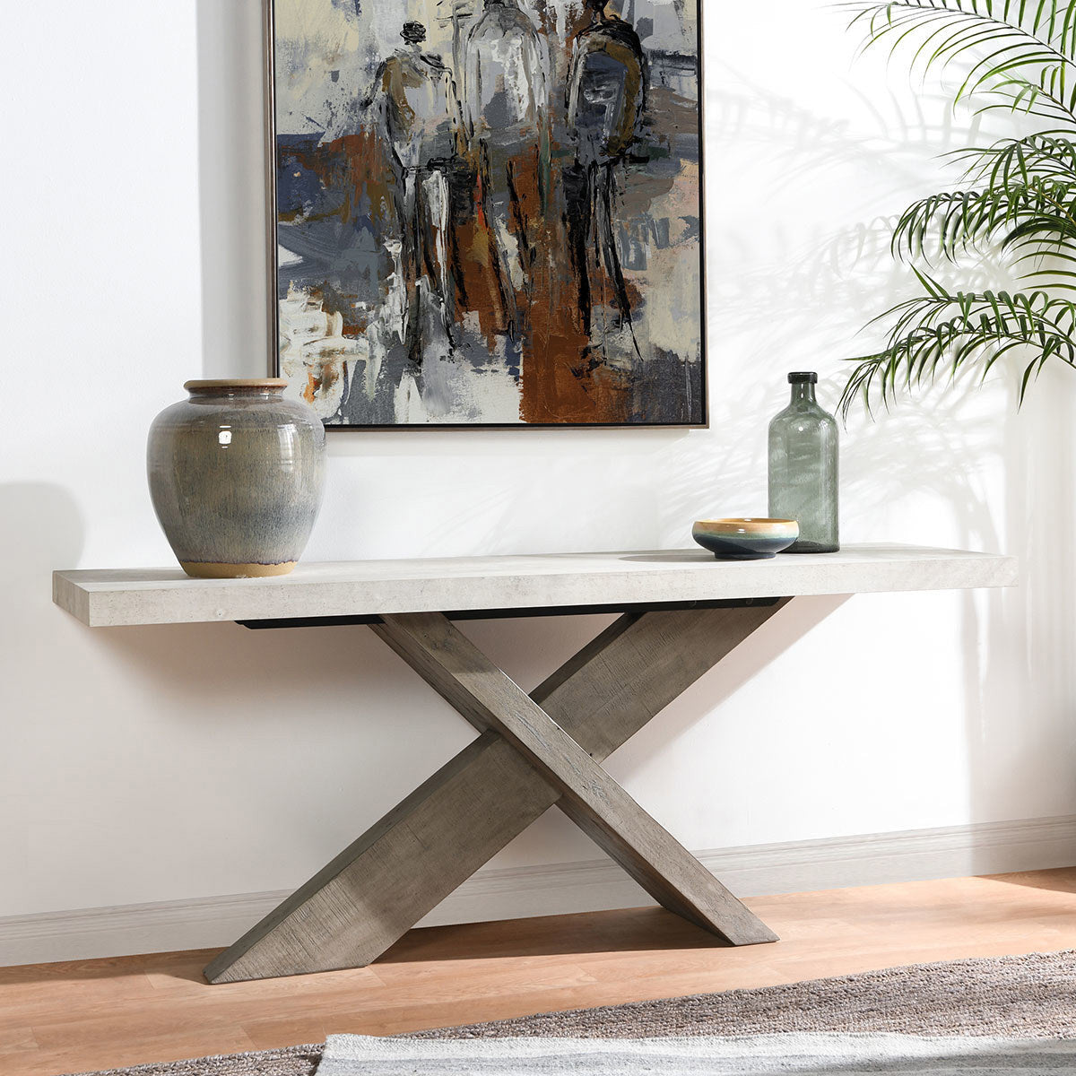 Durant Solid Wood Rectangle Console Table - Distressed Gray-Weathered Chalk