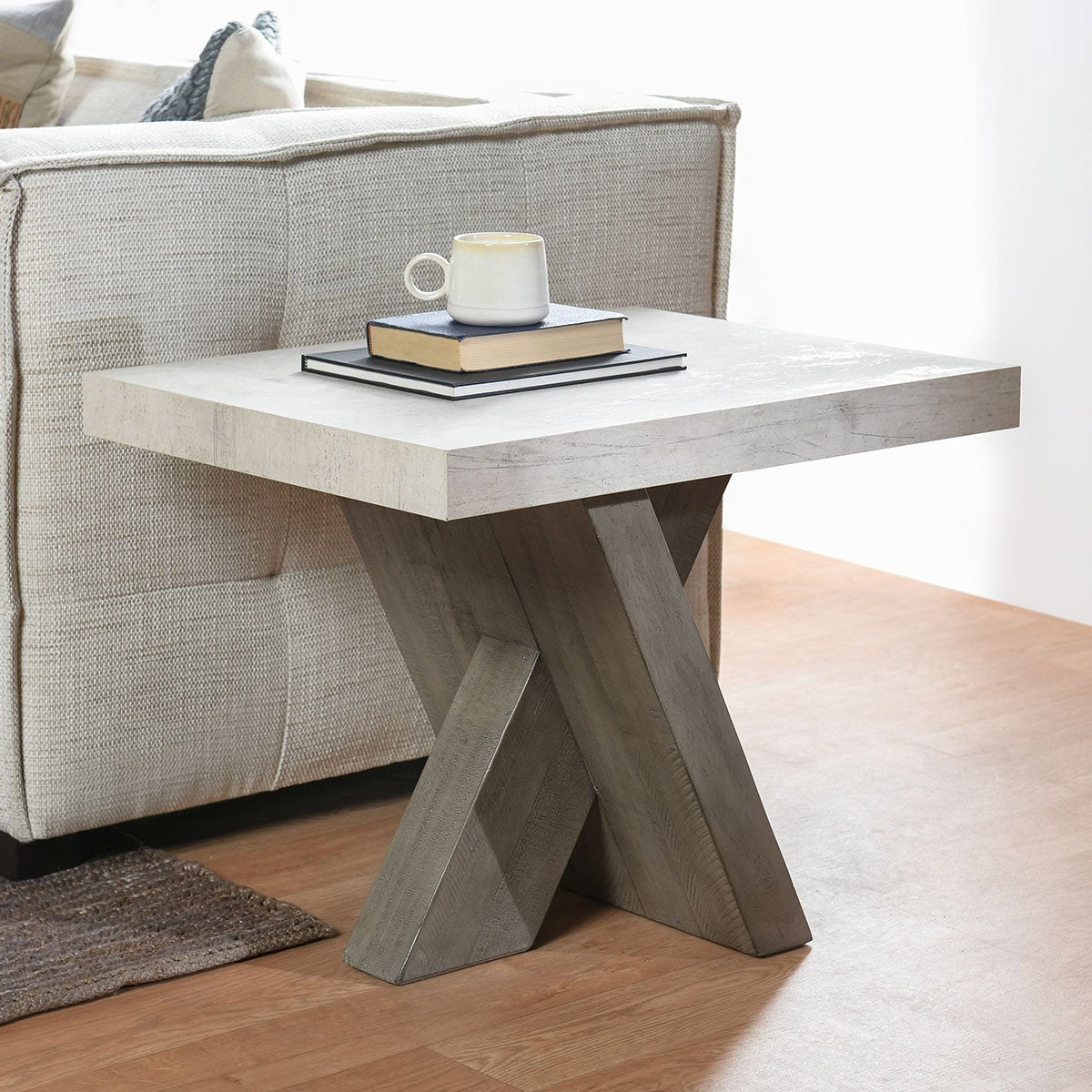Durant Solid Wood Rectangle End Table - Distressed Gray-Weathered Chalk