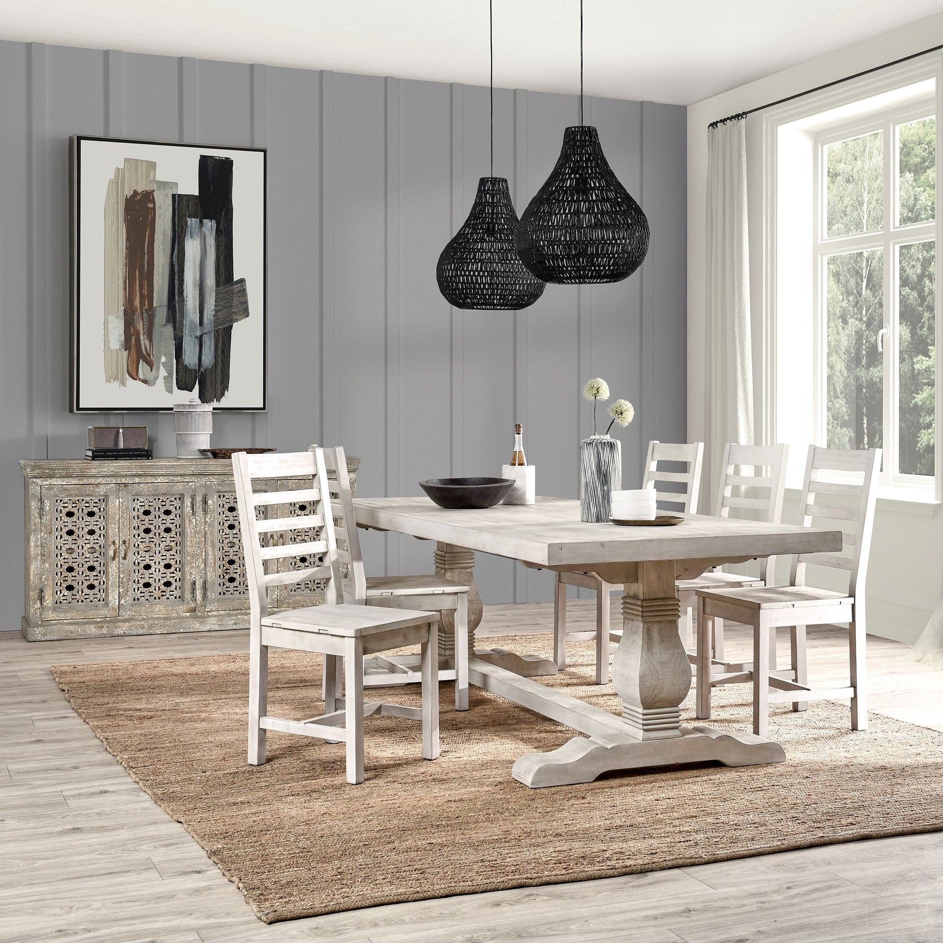 Caleb Dining Table - Distressed Ivory