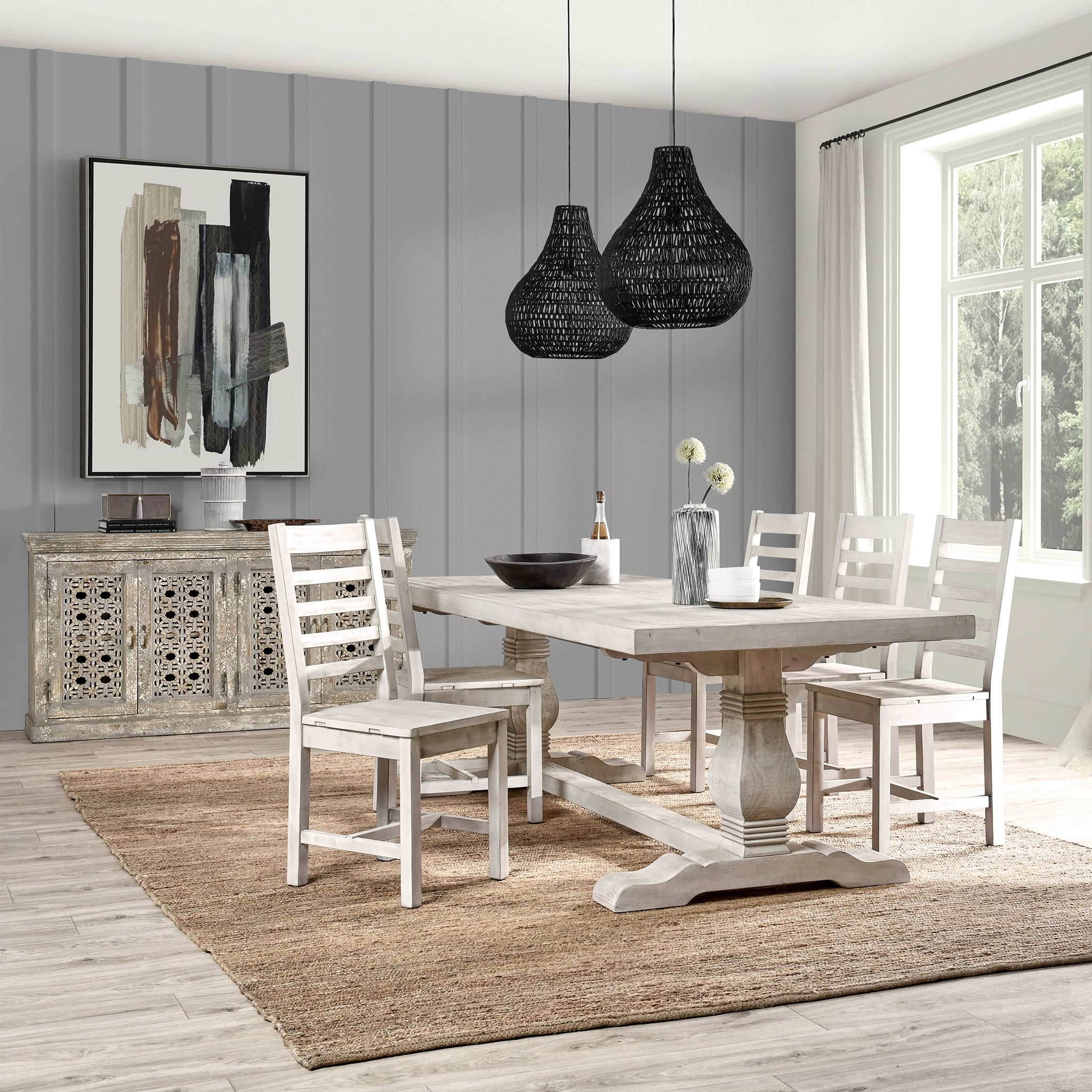 Caleb Dining Table - Distressed Ivory